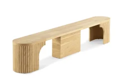 Transformer Round Extendable Dining Table, 4 Chairs & Bench In Scandinavian Oak