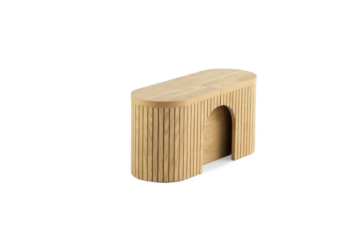 Transformer Round Extendable Dining Table, 4 Chairs & Bench In Scandinavian Oak