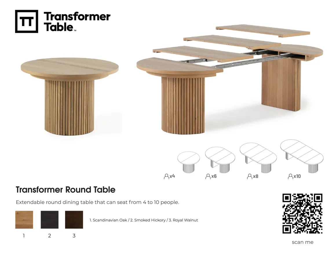 Transformer Round Extendable Dining Table, 4 Chairs & Bench In Scandinavian Oak