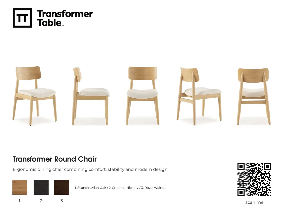 Transformer Round Extendable Dining Table, 4 Chairs & Bench In Scandinavian Oak