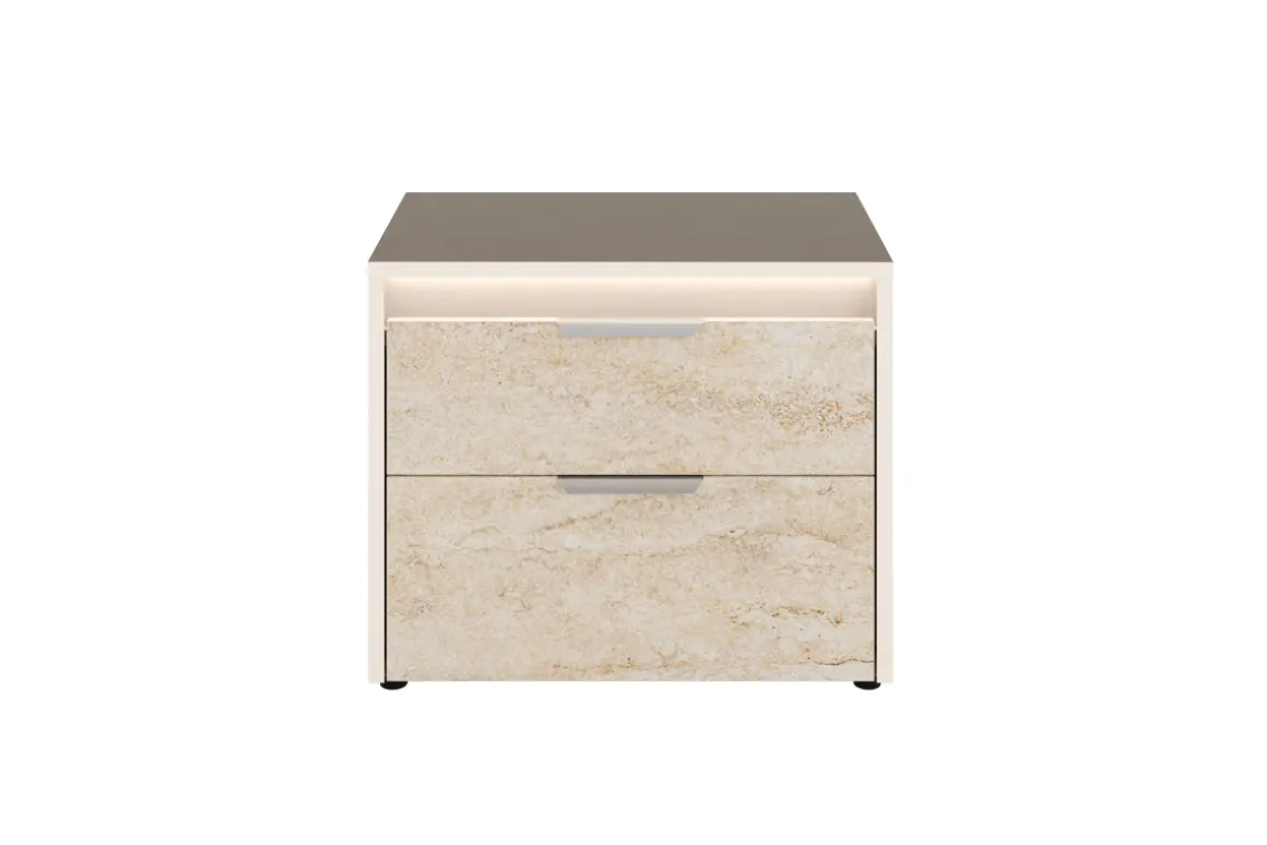 Tullia Nightstand In Pearl Line/Travertino Eco Stone