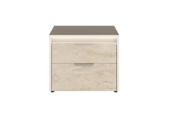 Tullia Upholstered Bed W/ Storage, Dresser, Mirror & Nightstand In Pearl Line/Eco Stone, Queen