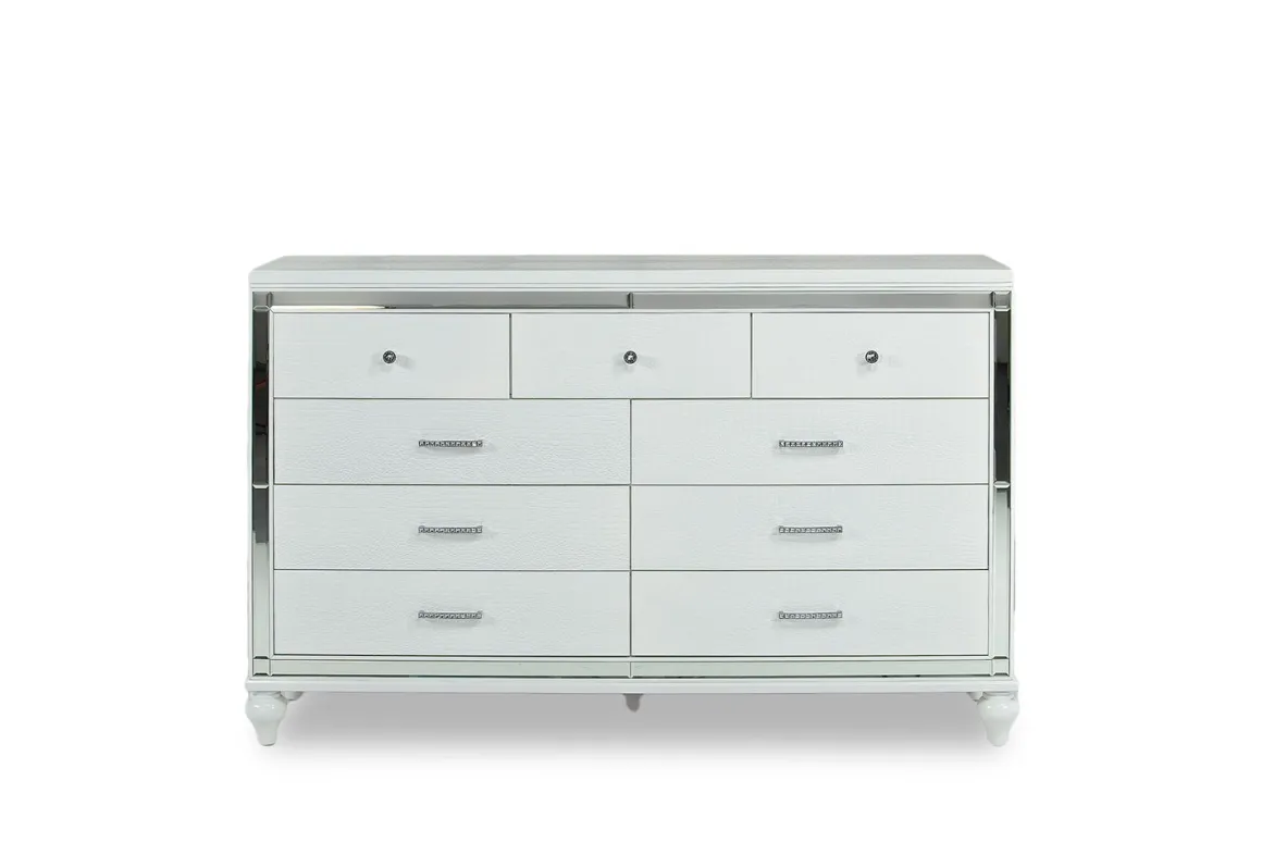 Valentino Panel Bed, Dresser, Mirror & Nightstand In Silver, Twin
