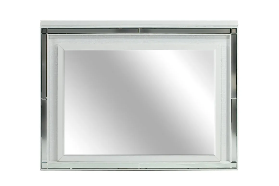 Valentino Panel Bed, Dresser, Mirror & Nightstand In Silver, Twin