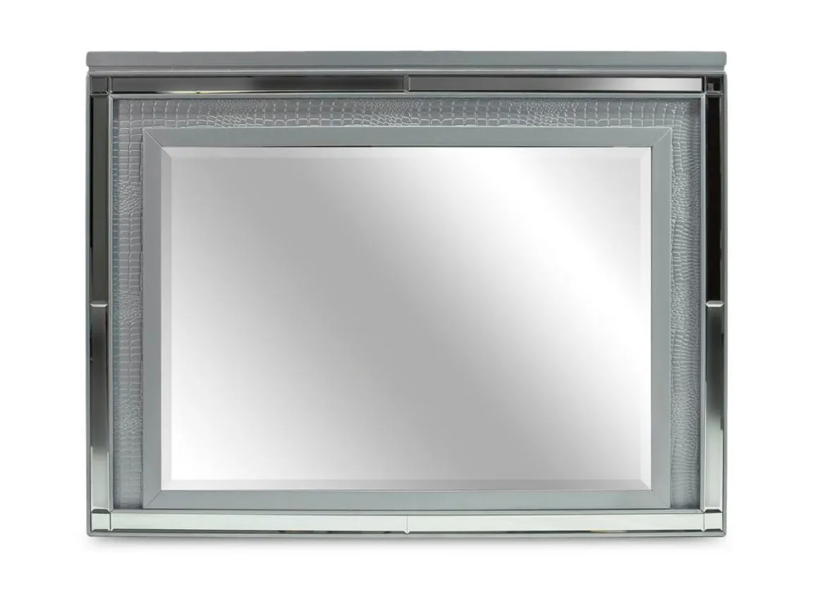 Valentino Panel Bed, Dresser, Mirror & Nightstand In Silver, Twin