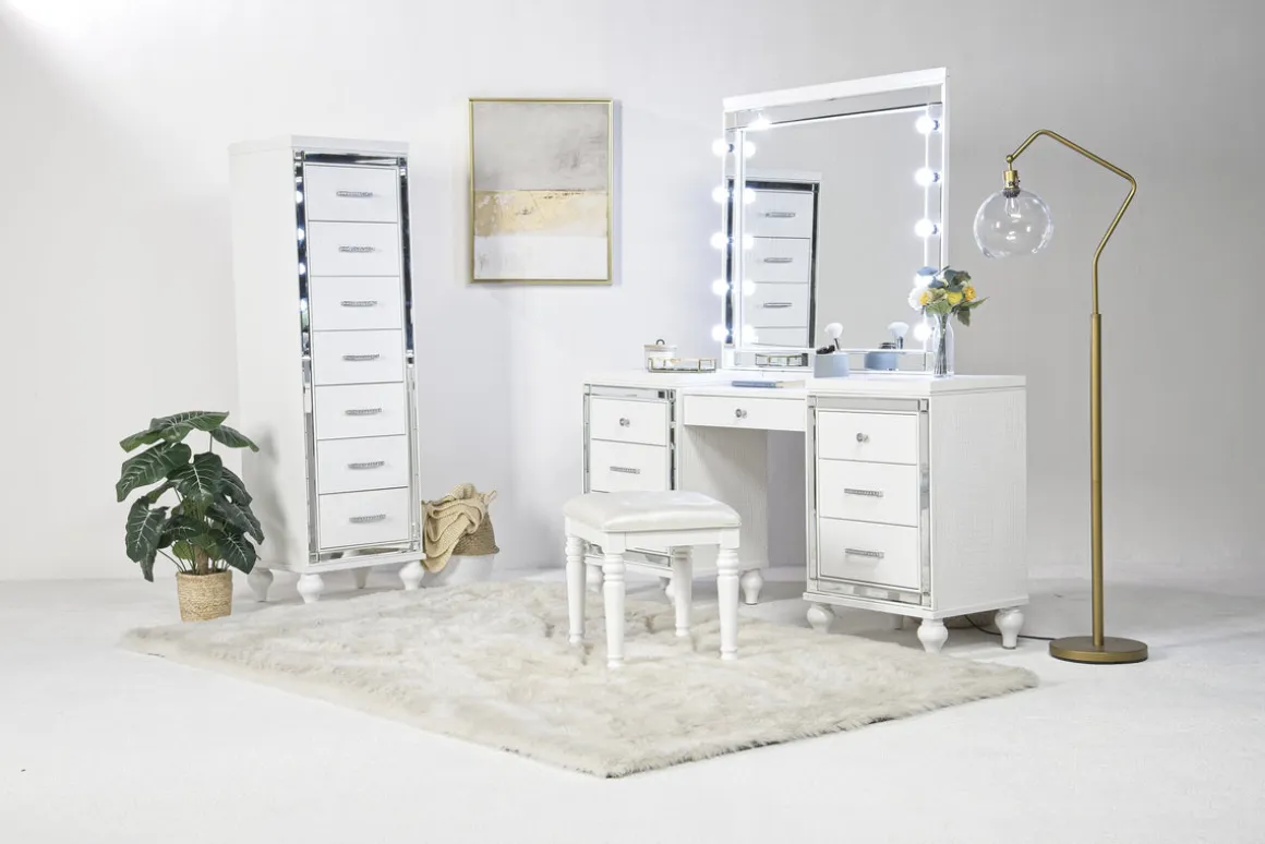 Valentino Vanity, Mirror & Stool In Silver