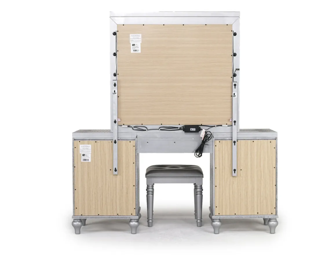 Valentino Vanity, Mirror & Stool In Silver