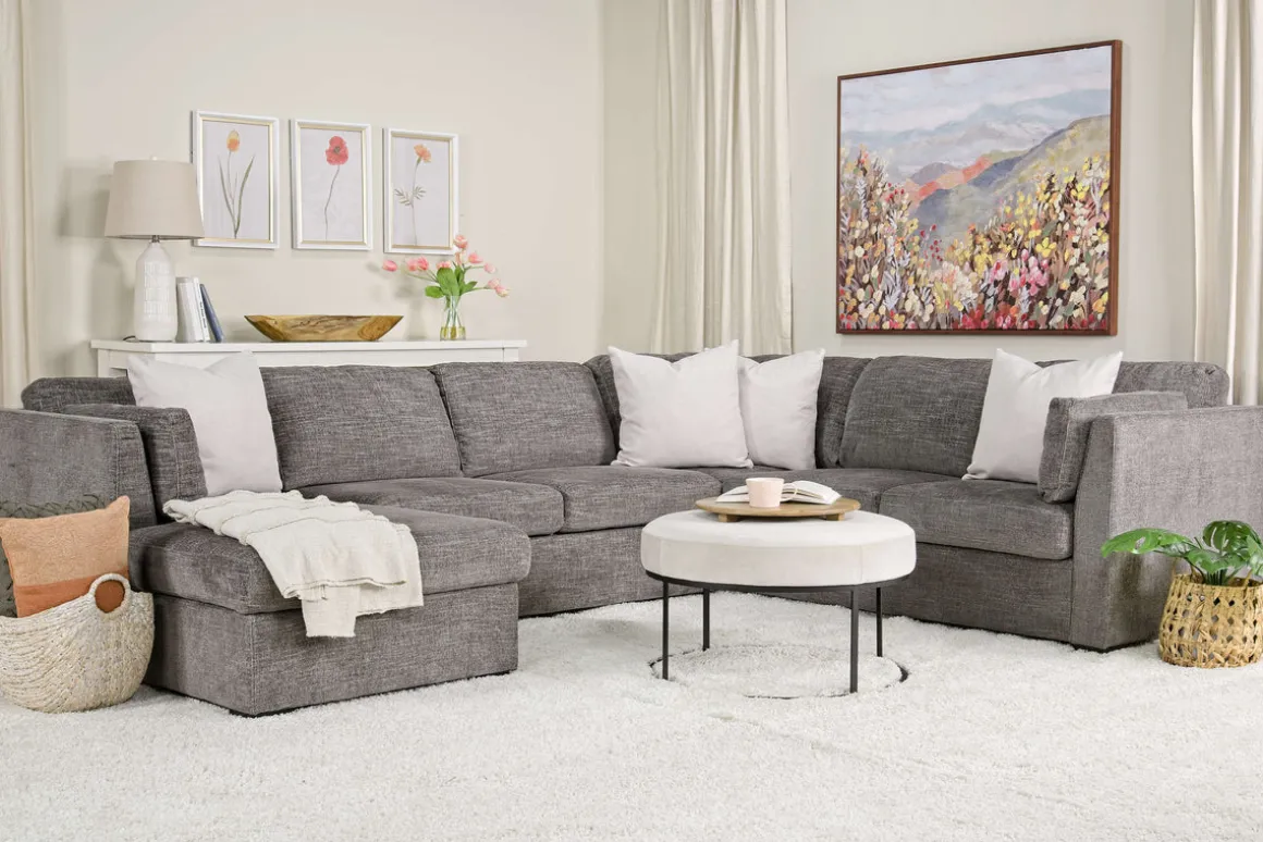 Vivian Full Pullout Tux Chaise Sectional W/ Storage In Gray, Left Facing