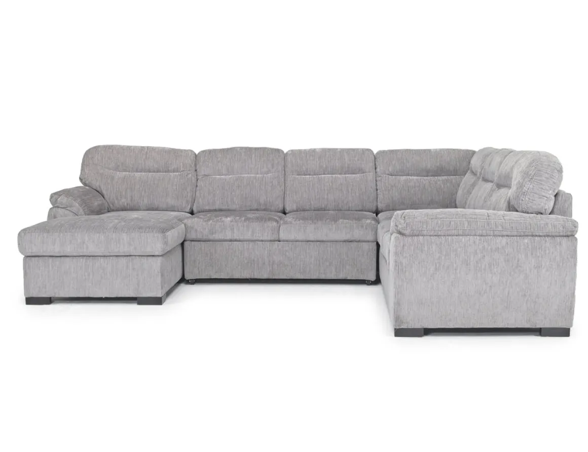 Wanda Full Pullout Tux Chaise Sectional In Gray, Left Facing