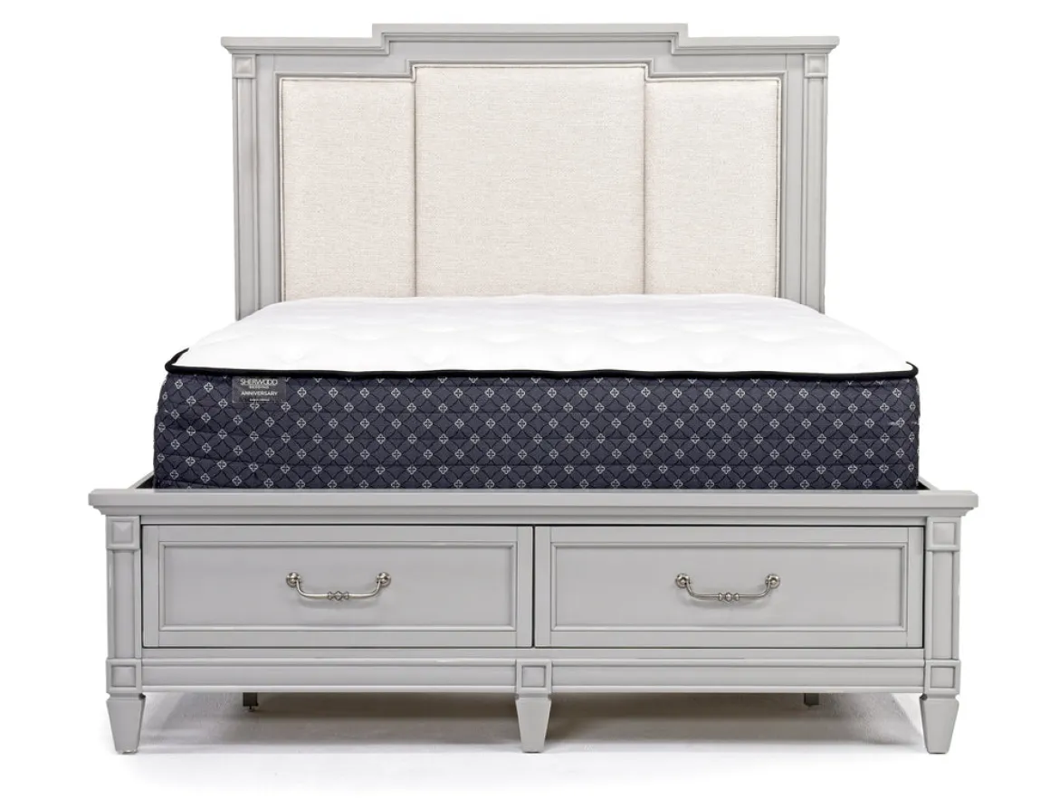 Willowbrook Upholstered Panel Bed, Dresser, Mirror & Nightstand In Pebble, Queen