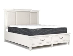 Willowbrook Upholstered Panel Bed, Dresser, Mirror & Nightstand In Pebble, Queen