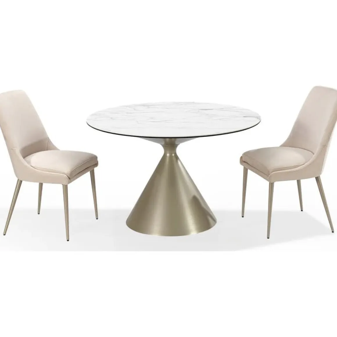 Winston Round Dining Table & 2 Stools In White/Cream