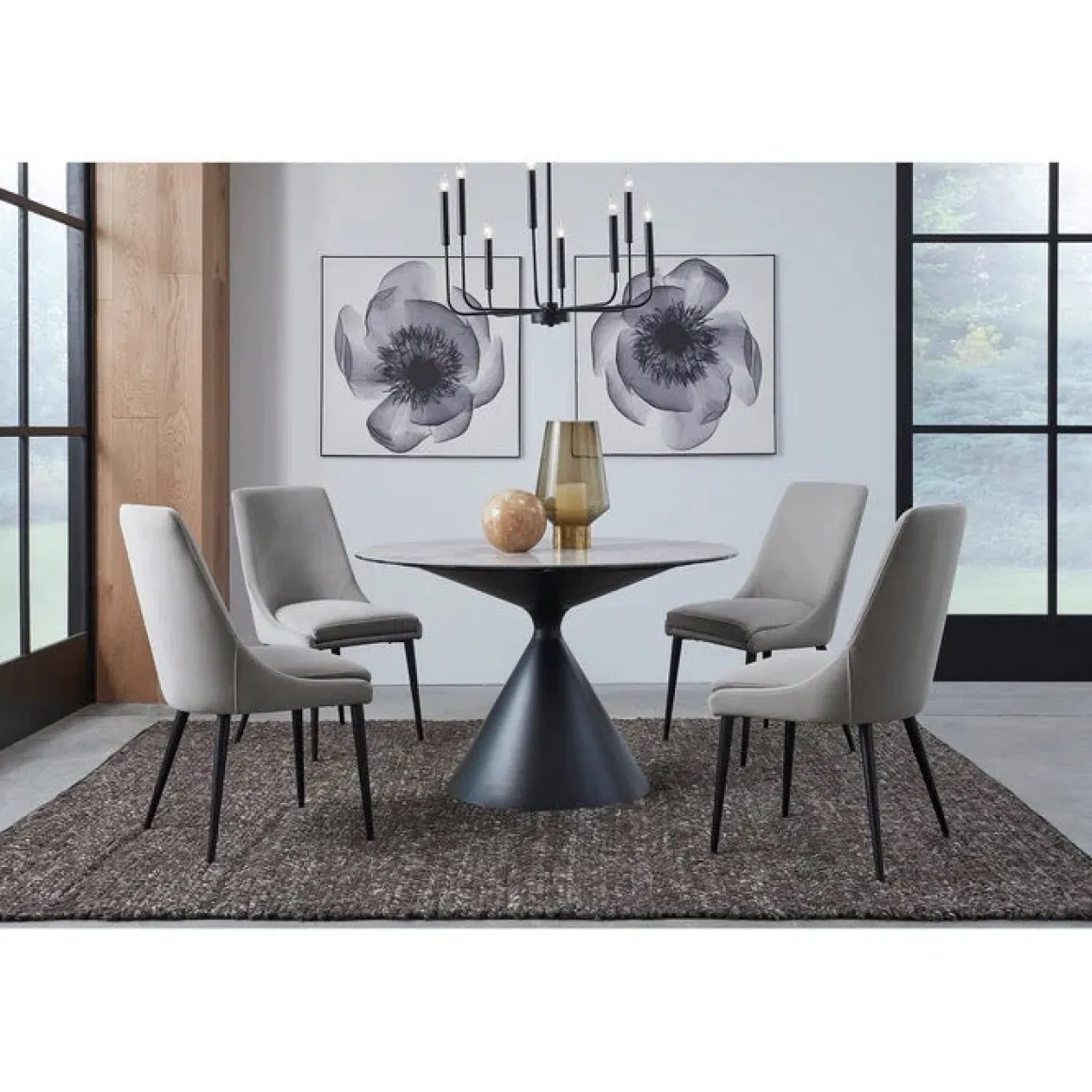 Winston Round Dining Table & 4 Chairs In Black/Ash Gray