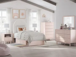 Wistenpine Panel Bed W/ Storage, Dresser, Mirror & Nightstand In Blush, Twin