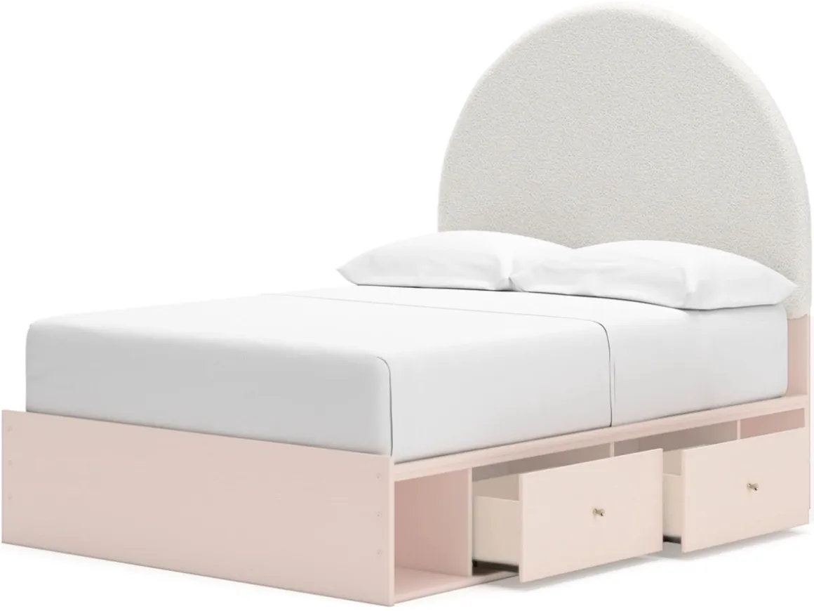 Wistenpine Panel Bed W/ Storage, Dresser, Mirror & Nightstand In Blush, Twin