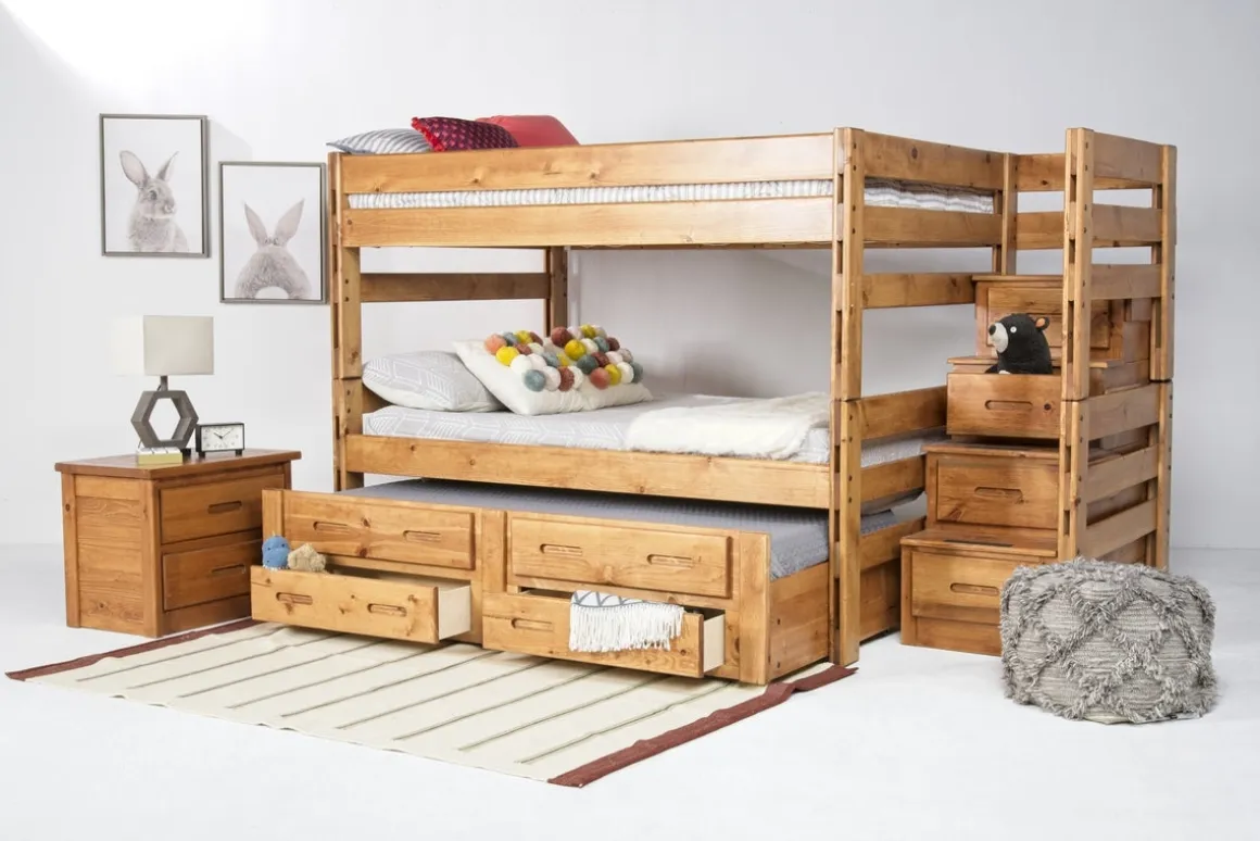 Young Pioneer Bunk W/ Storage Steps & Trundle Bed In Dark Gray, Twin/Twin