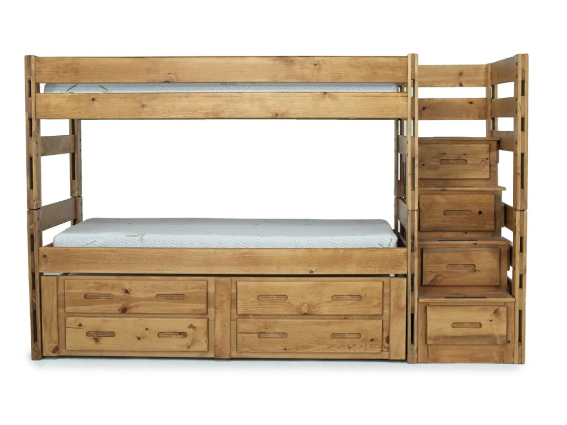 Young Pioneer Bunk W/ Storage Steps & Trundle Bed In Dark Gray, Twin/Twin