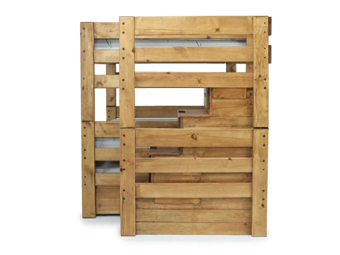 Young Pioneer Bunk W/ Storage Steps & Trundle Bed In Dark Gray, Twin/Twin